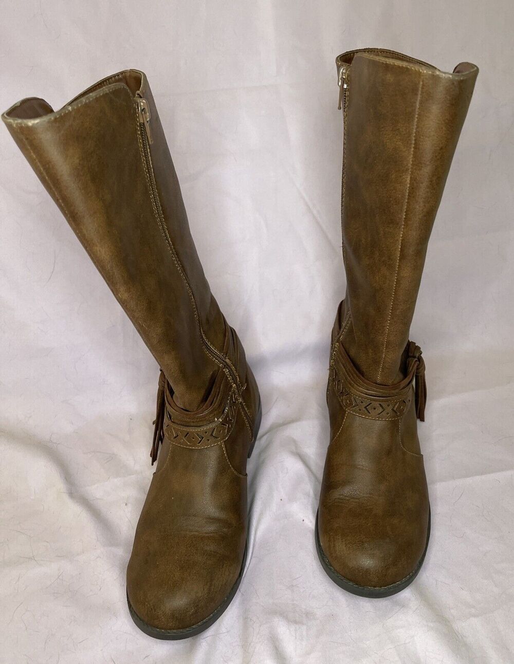 JUSTICE FOR GIRLS Western Brown Leather Tall Riding Boots WOMEN’s SIZE 7